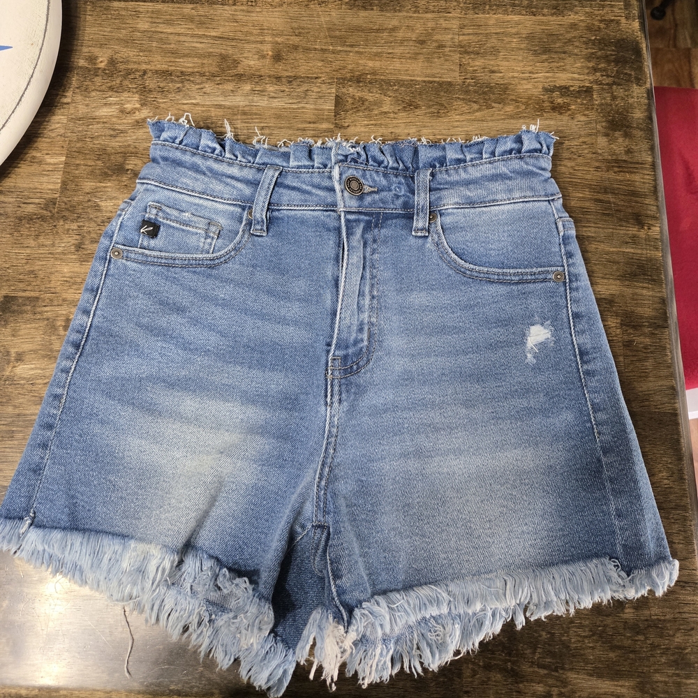 KanCan Light Blue High Waist Frayed Denim Shorts